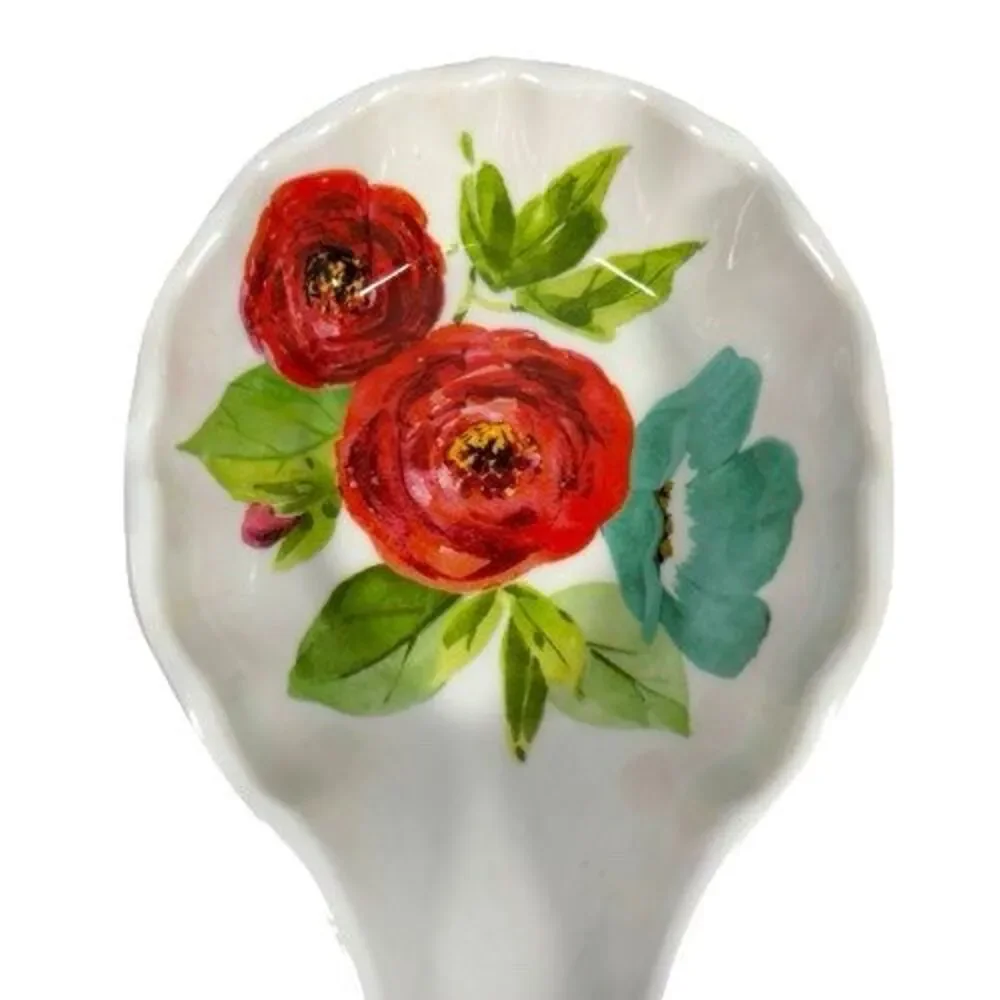 Vintage The Pioneer Women Spoon Rest Red Poppies Floral Pattern Melamine 8.75